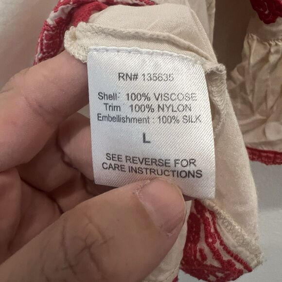 Anthropologie Love Sam Ivory Rose Embroidered Peasant Top Cold Shoulder Sz L - Picture 4 of 9